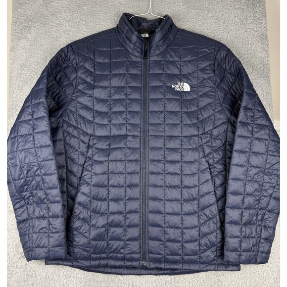 The North Face Jacket Men's Large Thermoball Eco Navy Blue Quilted Puffer READ* - Picture 1 of 13